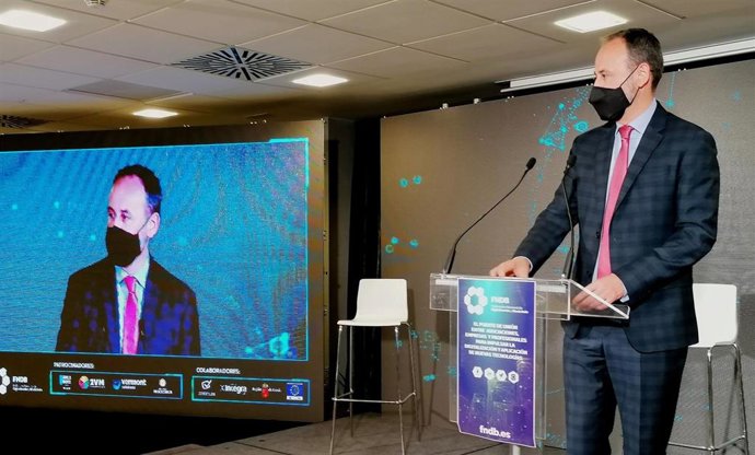 El consejero de Economía, Hacienda y Administración Digital, Javier Celdrán, durante la jornada de presentación de la nueva Federación Nacional de Digitalización y Blockchain, celebrada hoy en Murcia