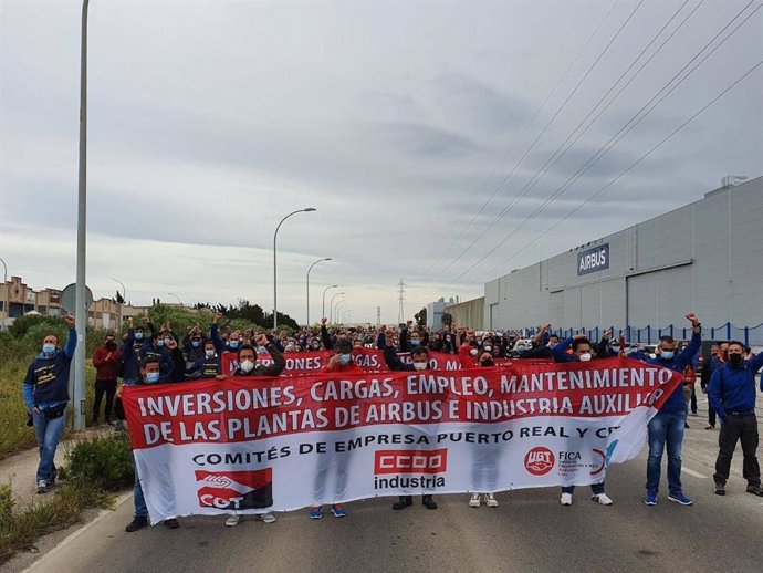 Manifestación este miércoles contra el cierre de la planta de Airbus en Puerto Real