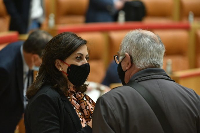 La presidenta del Gobierno, Concha Andreu, en el pleno del Parlamento