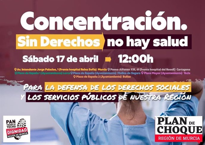 Marchas Dignidad y Plan Choque Social salen a la calle este sábado en 6 municipios con lema 'Sin derechos no hay salud'