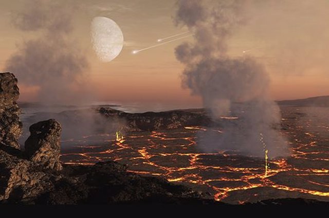 Se cree que las atmósferas tempranas de los planetas rocosos se forman principalmente a partir de gases liberados de la superficie del planeta como resultado del intenso calentamiento durante la acumulación de bloques de construcción planetarios