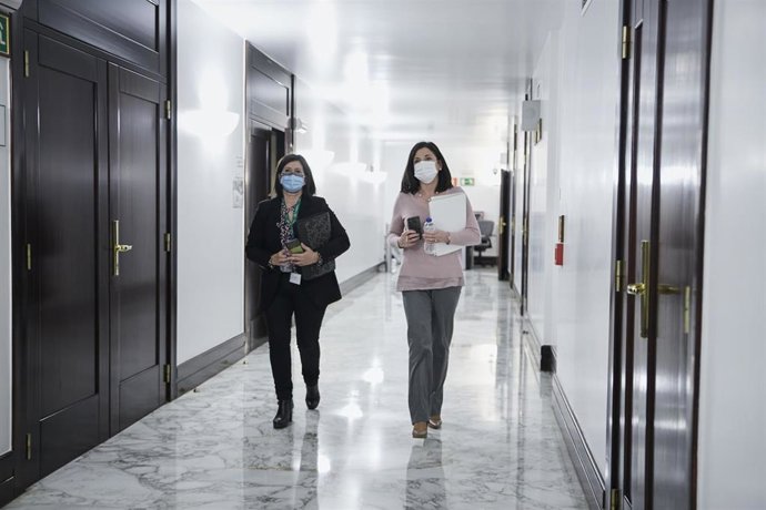 Archivo - La consejera de Igualdad, Justicia y Políticas Sociales del Gobierno Vasco, Beatriz Artolazabal,  y la directora de Emakunde, Izaskun Landaida, en el Parlamento Vasco, en Vitoria