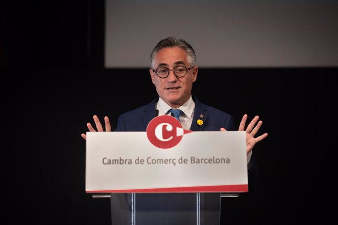 El conseller Ramón Tremosa interviene en la presentación del estudio 'La logística, un motor para Catalunya', a 8 de abril de 2021.