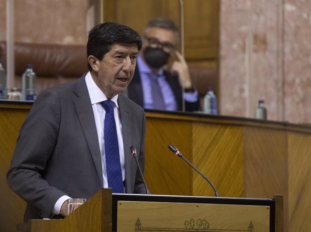 El vicepresidente de la Junta de Andalucía, Juan Marín, en una imagen de 14 de abril durante su comparencia en el Pleno del Parlamento de Andalucía. 