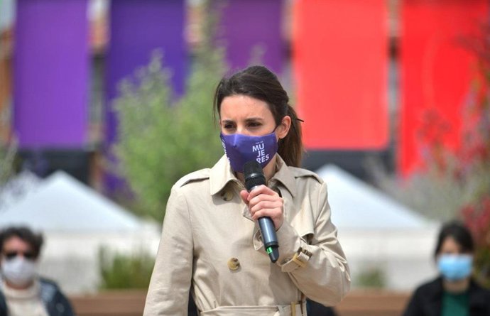 La ministra de Igualdad, Irene Montero, durante un acto de campaña a las elecciones del 4M