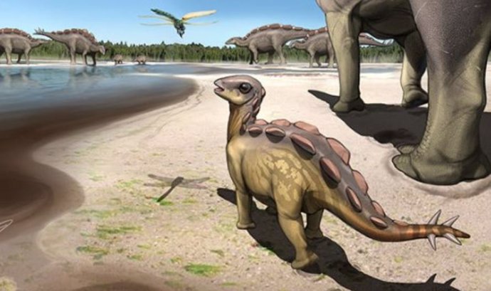 Recreación del estegosaurio del tamaño de un gato