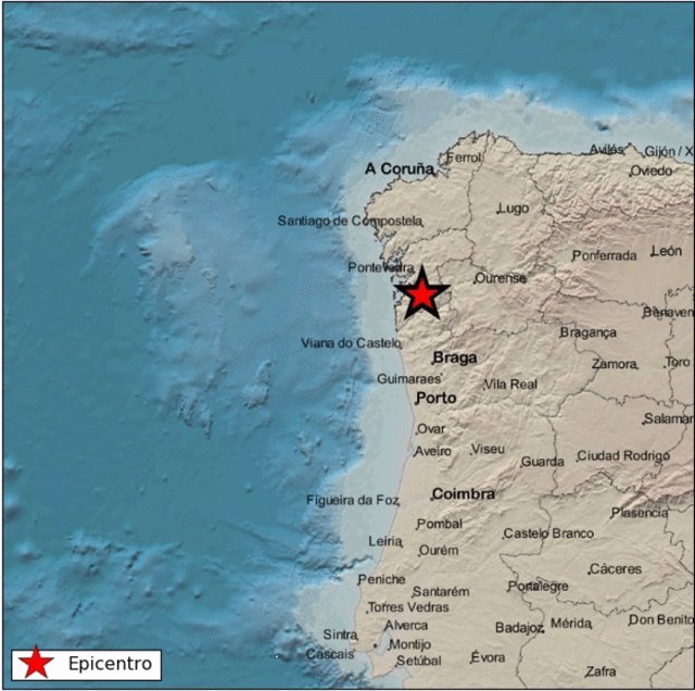 Epicentro del terremoto registrado este viernes en Mondariz-Balneario (Pontevedra)