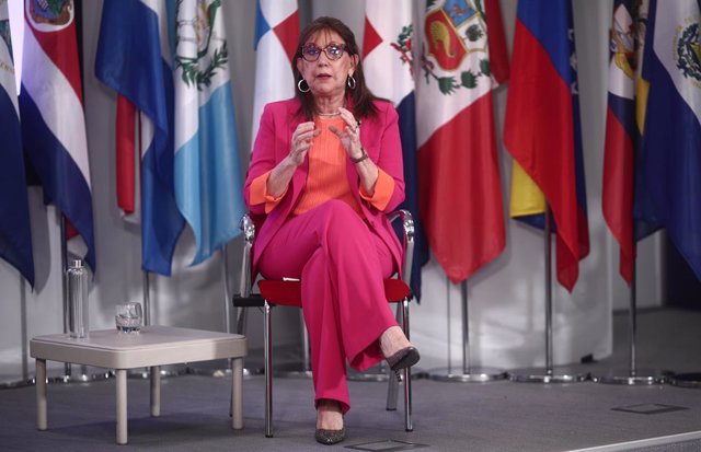 La secretaria general iberoamericana, Rebeca Grynspan, interviene durante un encuentro digital de Europa Press, en la sede de la Secretaría General Iberoamericana, en Madrid (España), a 25 de marzo de 2021.