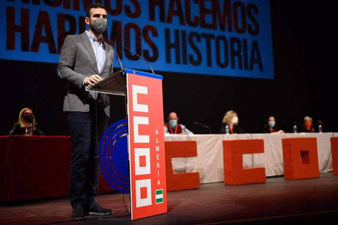 El alcalde de Almería, Ramón Fernández-Pacheco, este sábado en el congreso provincial de CCOO.