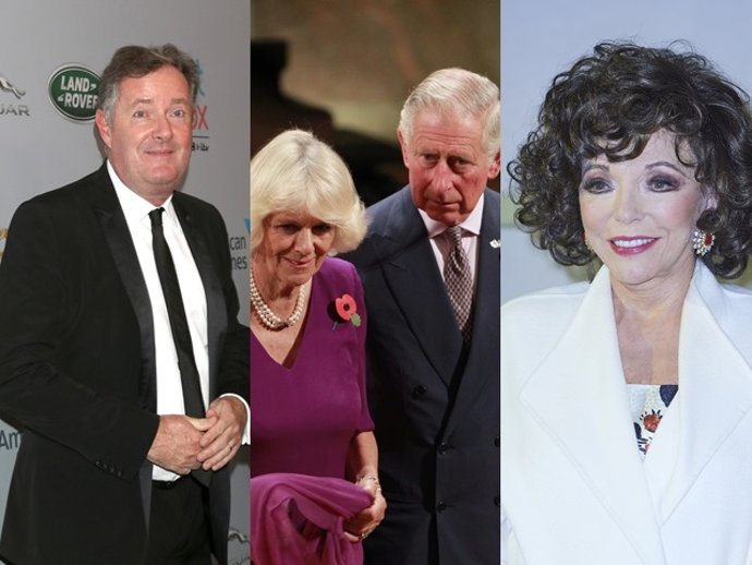 PIERS MORGAN, PRÍNCIPE CARLOS Y CAMILLA, Y JOAN COLLINS
