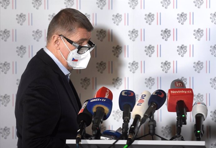 17 April 2021, Czech Republic, Prague: Czech Prime Minister Andrej Babis arrives at a joint press conference with Jan Hamacek, First Deputy Prime Minister and Interior Minister, on the expulsion of 18 Russian diplomats. Photo: íhová Michaela/CTK/dpa