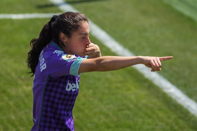 Aixa Salvador Garcia of Real Betis celebrates a goal during the Primera Iberdrola women football match between Real Madrid Femenino and Real Betis Balompi Femenino at Ciudad Real Madrid on April 18, 2021 in Madrid, Spain.