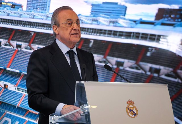 Archivo - MADRID, SPAIN - JANUARY 18: Florentino Perez, president of Real Madrid during Reinier Jesus Carvalho presentation as a new Real Madrid CF player at Santiago Bernabéu on January 18, 2020 in Madrid, Spain.