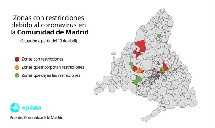 Zonas con restricciones debido al coronavirus en la Comunidad de Madrid a partir del 19 de abril