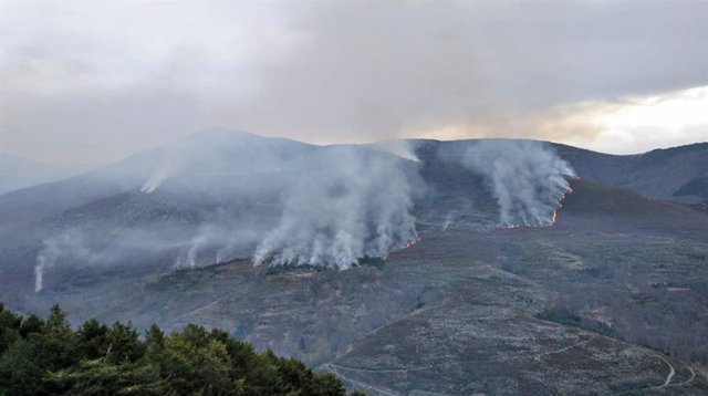 Incendio que afecta a la zona de Los Ancares, en León.