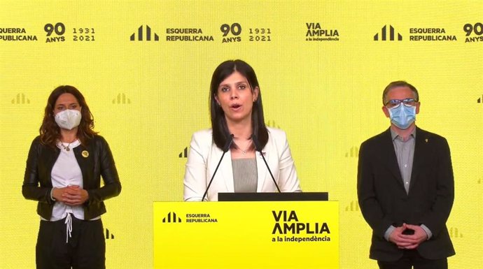 Laura Vilagr, Marta Vilalta y Josep Maria Jové (ERC) en rueda de prensa telemática.