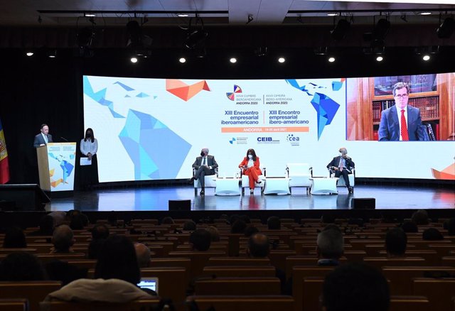 El jefe de Gobierno de Andorra, Xavier Espot, interviniendo en la inauguración del Encuentro Empresarial Iberoamericano