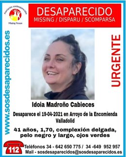 Cartel con información sobre una mujer desaparecida en Arroyo de la Encomienda (Valladolid).