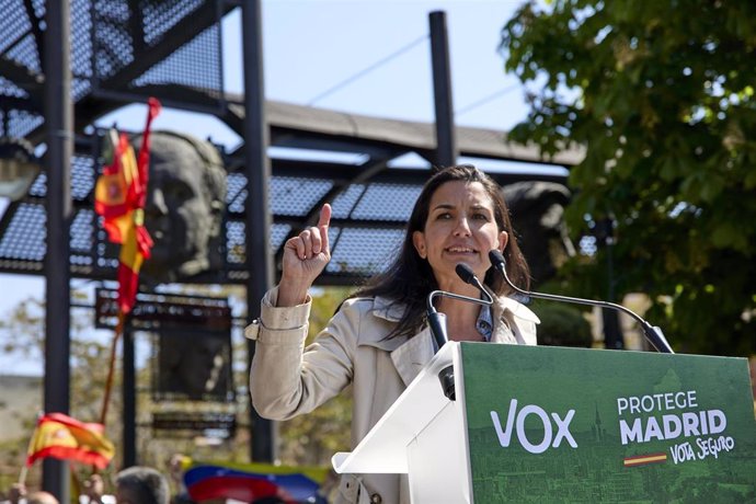 La candidata de Vox a la Presidencia de la Comunidad de Madrid, Rocío Monasterio, en un acto en Móstoles.