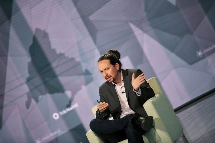 Imagen del candidato de Unidas Podemos a la Presidencia de la Comunidad de Madrid, Pablo Iglesias, durante una entrevista en Telemadrid.
