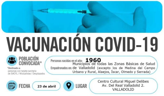 Cartel de llamamiento a los nacidos en 1960 para su vacunación frente a la COVID-19 en Valladolid.