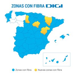 Zonas con cobertura de fibra óptica del operador Digi
