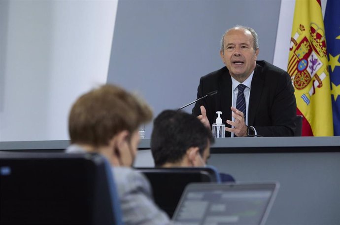 El ministro de Justicia, Juan Carlos Campo, interviene en la rueda de prensa del Consejo de Ministros