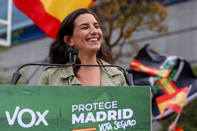 La candidata de Vox a la Presidencia de la Comunidad de Madrid, Rocío Monasterio, en un acto electoral del partido en Fuenlabrada.