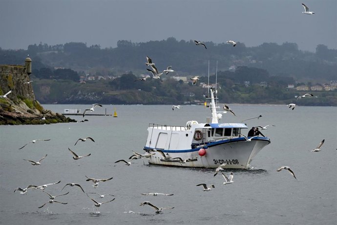 Un barco de flota artesanal, tras la convocatoria de paro por parte de la Federación Galega de Cofradías de Pescadores en la dársena de A Marina en A Coruña, Galicia (España), a 26 de marzo de 2021. El objetivo del paro es mostrar rechazo ante el nuevo 