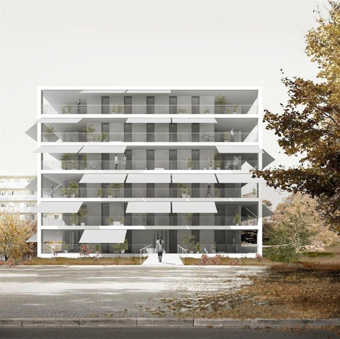 Imagen virtual del edificio de 30 viviendas públicas en la calle Carolina Catasús, en Sant Just Desvern.