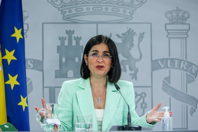 La ministra de Sanidad, Carolina Darias durante una rueda de prensa posterior al Consejo Interterritorial del Sistema Nacional de Salud en la Secretaría de Estado de Comunicación del Complejo de la Moncloa, a 21 de abril de 2021, en Madrid (España). 