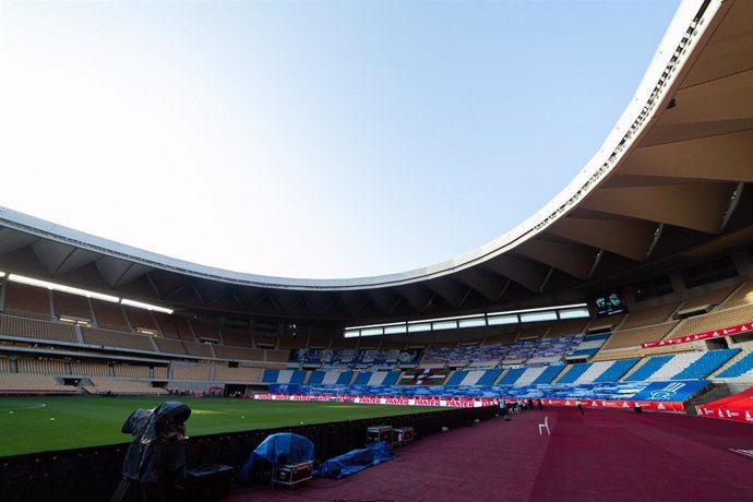Detail of stadium during Copa Del Rey Final match between Real Sociedad and Athletic Club at Estadio de La Cartuja on April 03, 2021 in Seville, Spain.