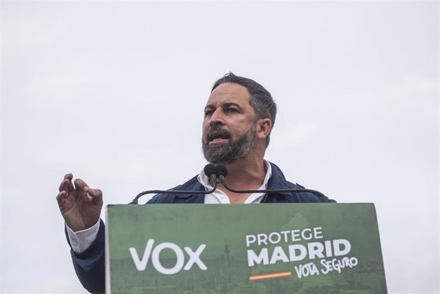 El presidente de Vox, Santiago Abascal, en un mitin en Navalcarnero (Madrid)