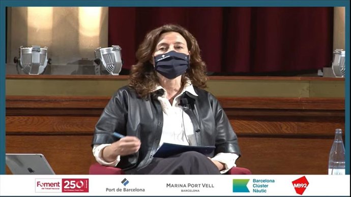 La presidenta del Puerto de Barcelona, Merc Conesa, durante su intervención.