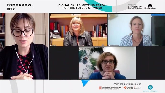 Intervención telemática de la alcaldesa de L'Hospitalet de Llobregat, Núria Marín, en la jornada 'Tomorrow City, Competencias Digitales: preparándonos para el futuro', en el marco de la Smart City Expo World Congress.