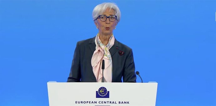 Christine Lagarde, presidenta del BCE, en rueda de prensa el 22 de abril de 2021