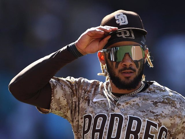 Fernando Tatis Jr. #23 of the San Diego Padres looks on after a game against the Los Angeles Dodgers at PETCO Park on April 18, 2021 in San Diego, California