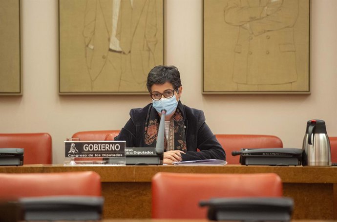 La ministra de Asuntos Exteriores, Unión Europea y Cooperación, Arancha González Laya, comparece en la Comisión de Asuntos Exteriores, en el Congreso de los Diputados, a 22 de abril de 2021, en Madrid (España). González Laya comparece a petición propia,