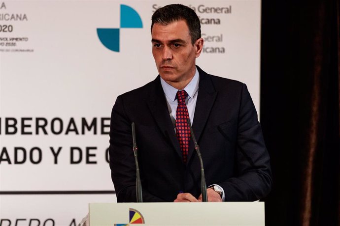 El presidente del Gobierno de España, Pedro Sánchez, comparece ante los medios de comunicación tras la celebración del pleno del XXVII Cumbre Iberoamericana de Jefes de Estado y de Gobierno, a 21 de abril de 2021, en Andorra la Vella (Andorra).