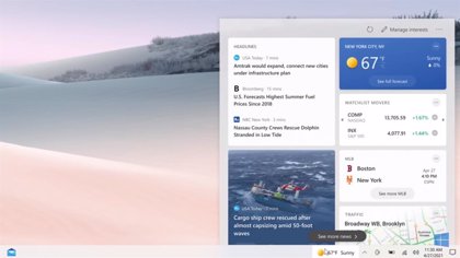 Microsoft añadirá un icono con el tiempo y contenidos de interés del usuario  a la barra de herramientas de Windows 10