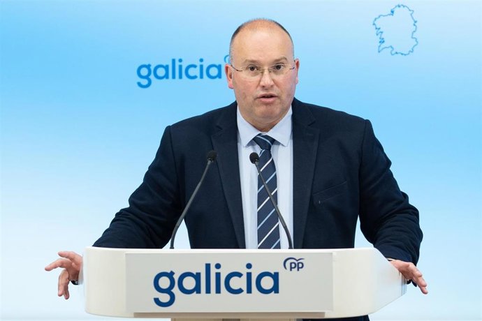 El secretario general del PPdeG, Miguel Tellado, en rueda de prensa.