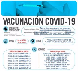 Horario de vacunación en Salamanca para el 28 de a