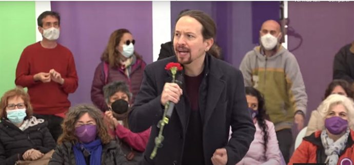 El candidato de Unidas Podemos a la Presidencia de la Comunidad de Madrid, Pablo Iglesias, en un mitin en Collado Villalba