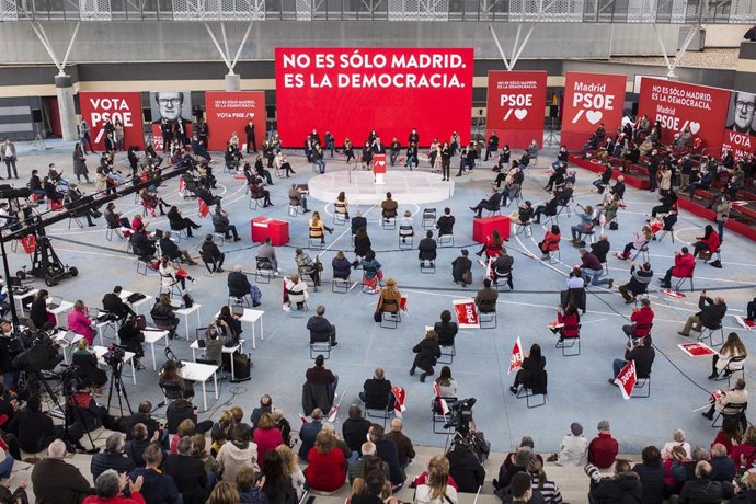 Vista general de un acto electoral del PSOE en Getafe, a 25 de abril de 2021, en Getafe, Madrid (España). 