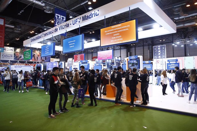 Archivo - Stand de la Universidad Francisco de Vitoria (UFV) en el Salón Internacional del Estudiante y de la Oferta Educativa, 'AULA 2019', en Madrid