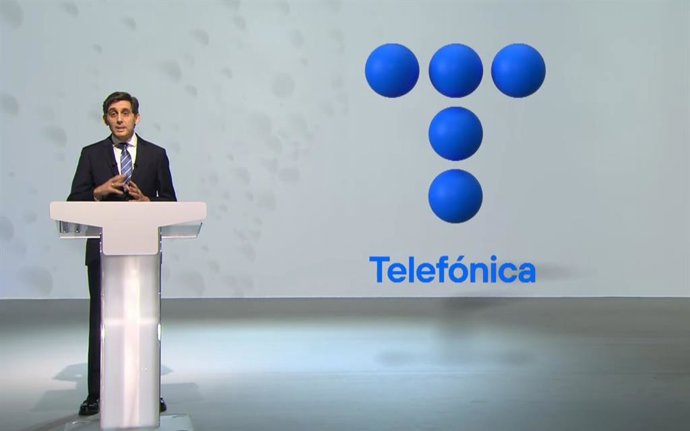 José María Álvarez-Pallete, presidente de Telefónica, en la junta de accionistas, celebrada el pasado 23 de abril,  en la que se ha presentado la nueva imagen corporativa de la compañía.