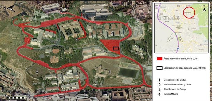 Mapa del campus de Cartuja en que la UGR ha analizado un antiguo basurero