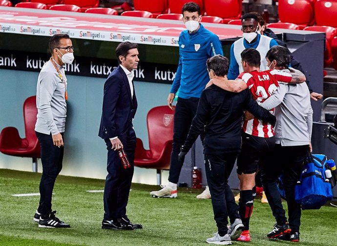 Ander Capa of Athletic Club injured during the Spanish league, La Liga Santander, football match played between Athletic Club and Atletico de Madrid at San Mames stadium on April 25, 2021 in Bilbao, Spain.