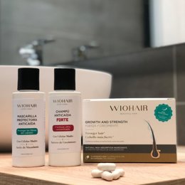 Wiohair rutina anticaída con champú forte, mascarilla protectora.