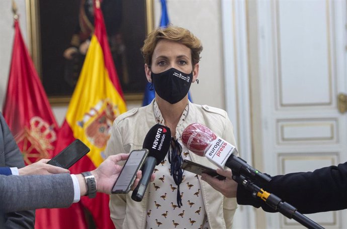 La presidenta del Gobierno de Navarra, María Chivite ofrece declaraciones a los medios 
